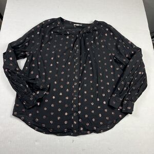 LOFT Metallic Dot Print Blouse Button Down XL Shirt Classic Elegant Flowy Top